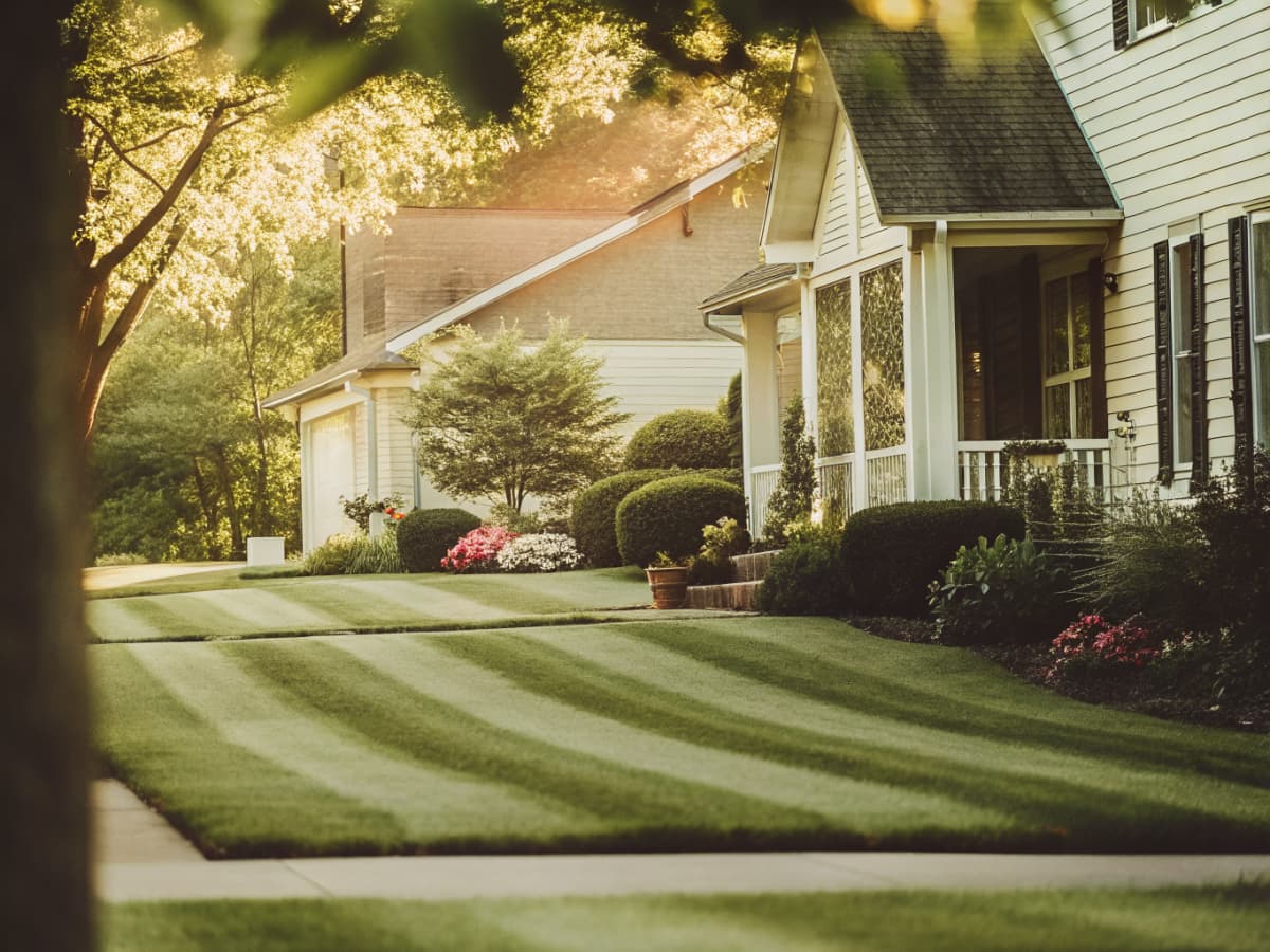 Beautiful manicured lawn in Evansville neighborhood